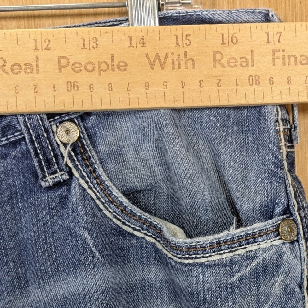 Ariat M-Series Mens Straight Leg Distressed Blue Denim Jeans 34x36 Medium Wash - Picture 4 of 11